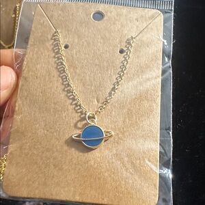 Gold and Blue Planet Pendant Necklace